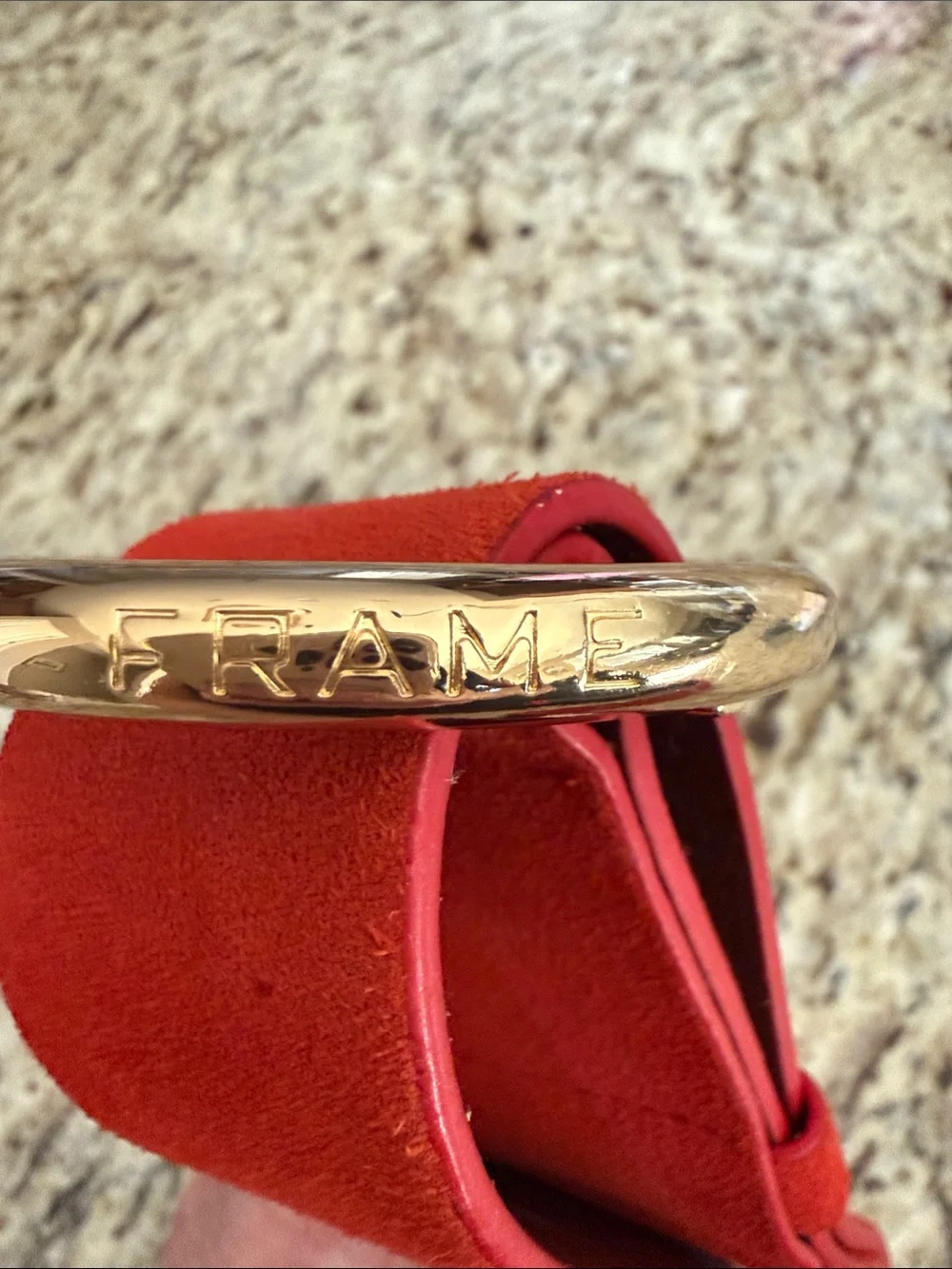 Frame Denim Le Circle Belt Red Suede with Gold Tone Round Buckle Sz L